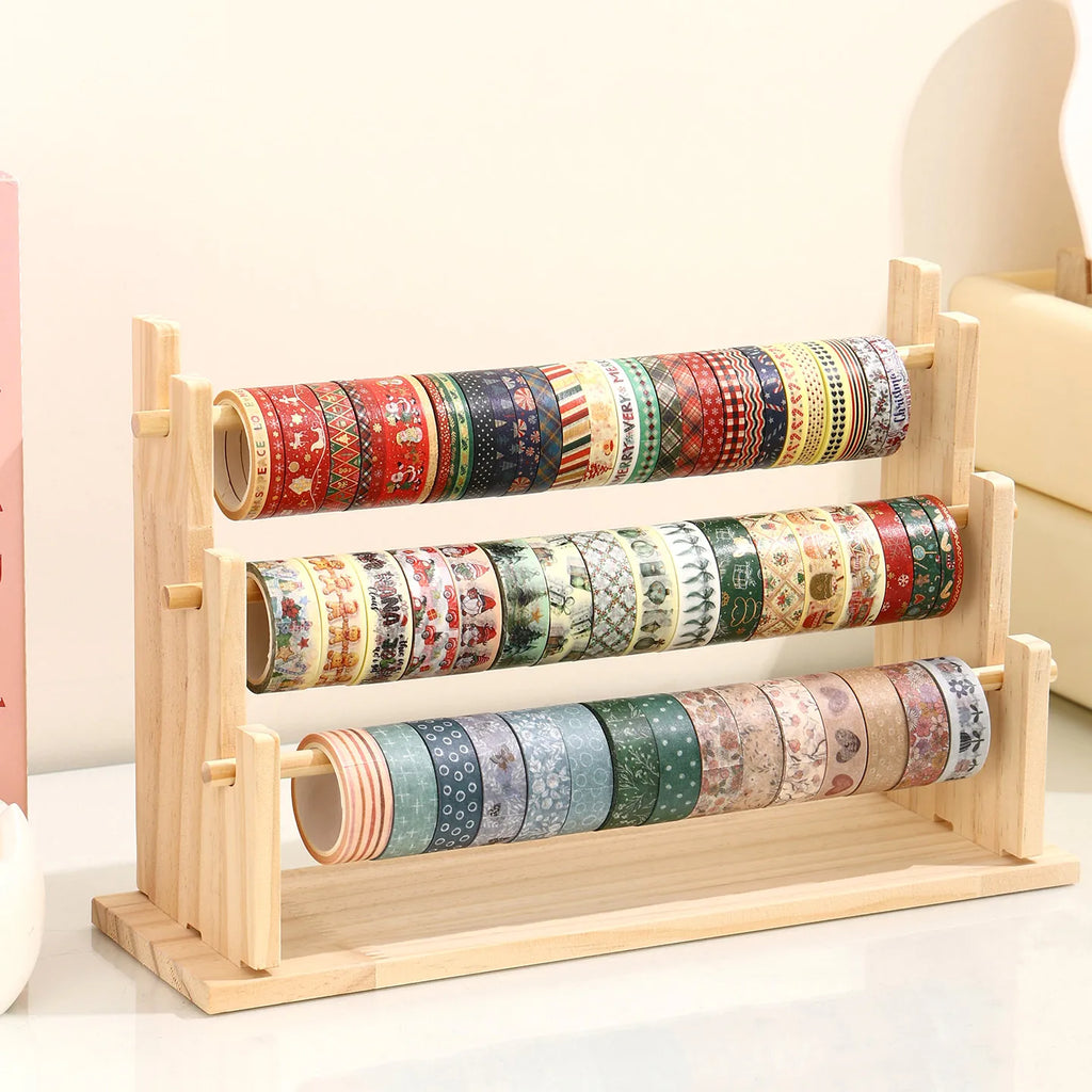 1pc multifunctional wooden tape and sticker storage rack suitable for necklace organizer for office desktop storage display rack Oasis Select