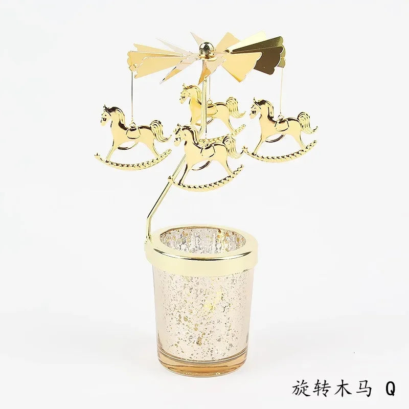Gold Romantic Rotating Candlesticks Home Christmas Party Decoration Snowman Rotation Spinning Carrousel Tea Light Candle Holder Oasis Select Q