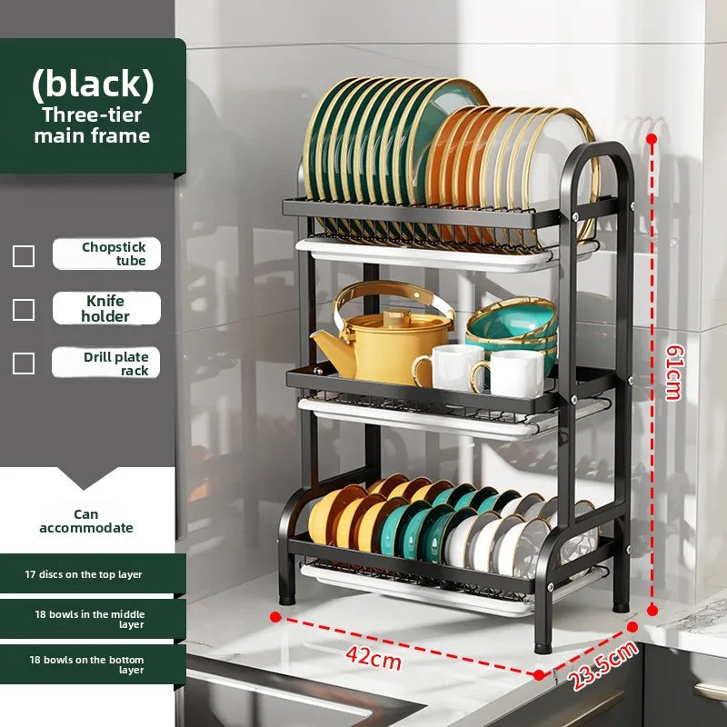 Kitchen Storage Artifact H-Type Dish Rack Drain Rack Multi-layer Multifunctional Bowl Rack Chopstick Rack Kitchen Shelf Oasis Select H 3 layers