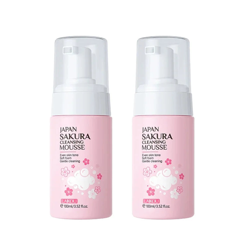 LAIKOU Sakura Facial Mousse Cleanser – Brightening & Hydrating Foaming Facial Cleanser Oasis Select 2pcs