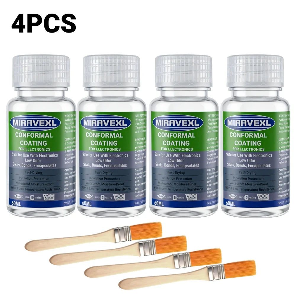 MIRAVEXL Clear Conformal Coating bottle with applicator brush offers thermalresistance, seals bonds and encapsulating properties Oasis Select 4PCS