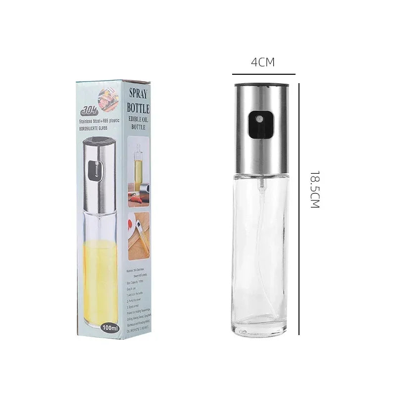304 Stainless Steel Glass Oil Spray Bottle Pressurized Nozzle Ideal for Kitchen Outdoor BBQ No Electricity Battery Required Oasis Select Light Grey