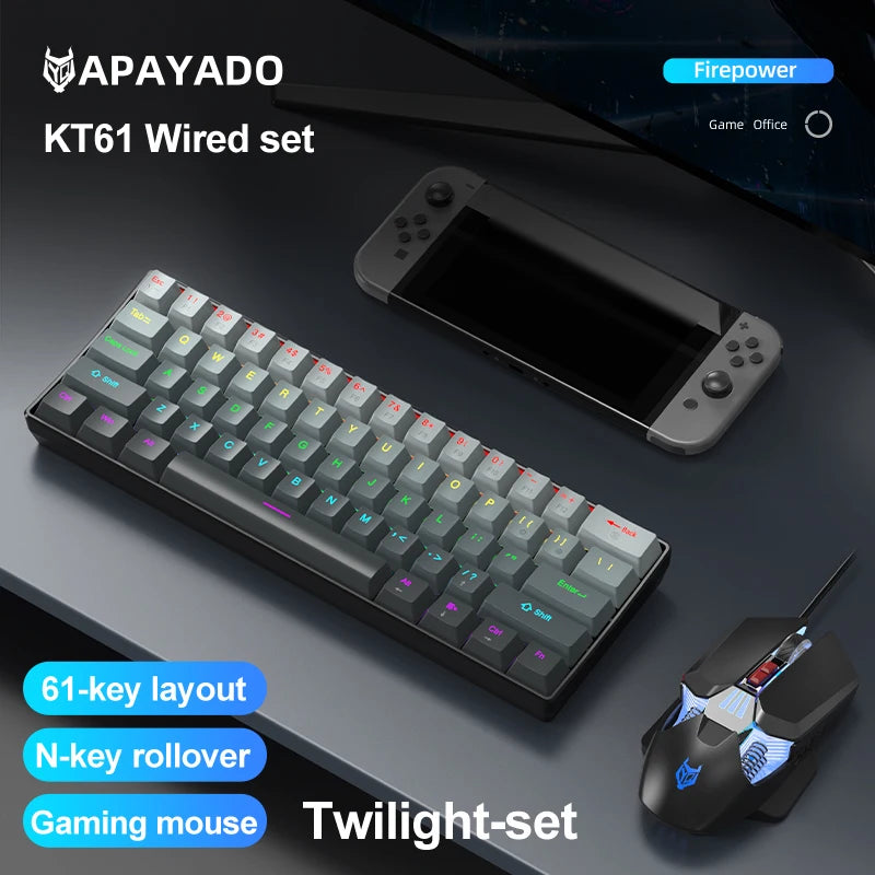 APAYADO K61 Mini Mechanical Keyboard,Wired,61 Keys,Phantom RGB, Black/White Red/Blue Mechanical Switch for Gaming,60% Portable Oasis Select KT61 Twilight Set blue switch