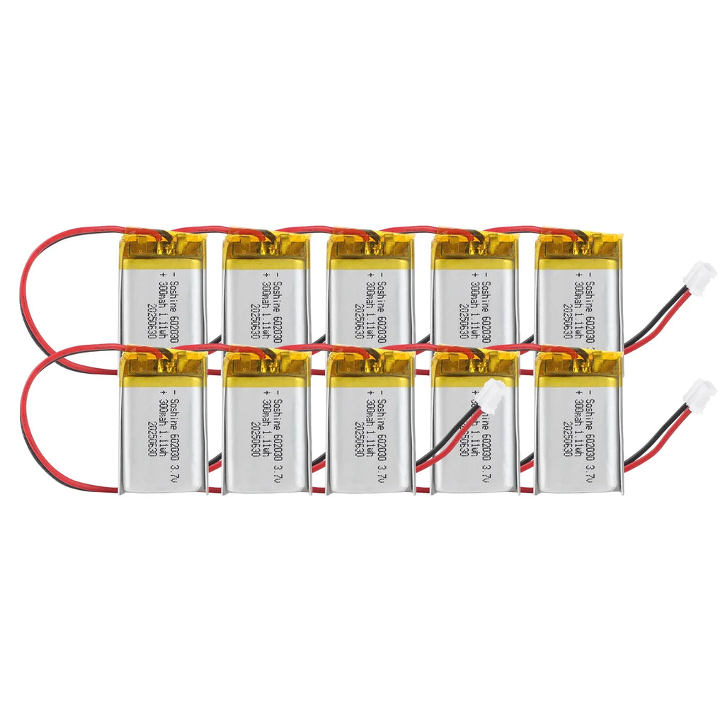 patozm 602030 300mAh Lithium Rechargeable Battery 3.7V Li-ion Polymer Battery for Bluetooth Headset Speaker Monitor Self-Timer Oasis Select 602030 battery 10pc