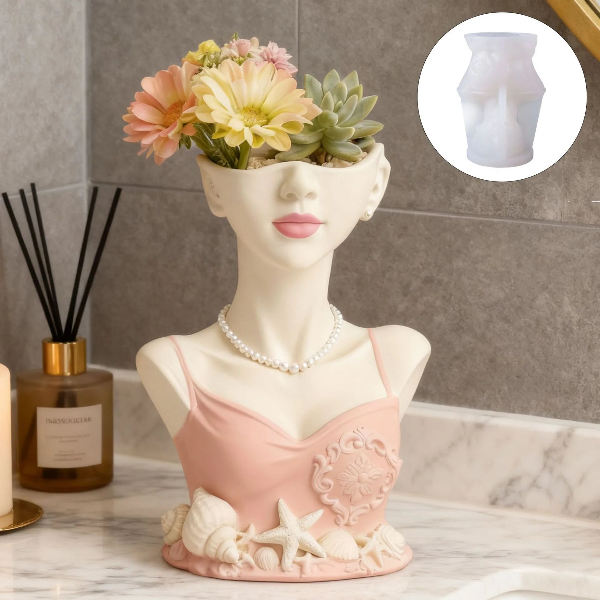Girl Aromatherapy Gypsum Cup Mold DIY Drip Storage Cup Flowerpot Ornament Silicone Mold Oasis Select