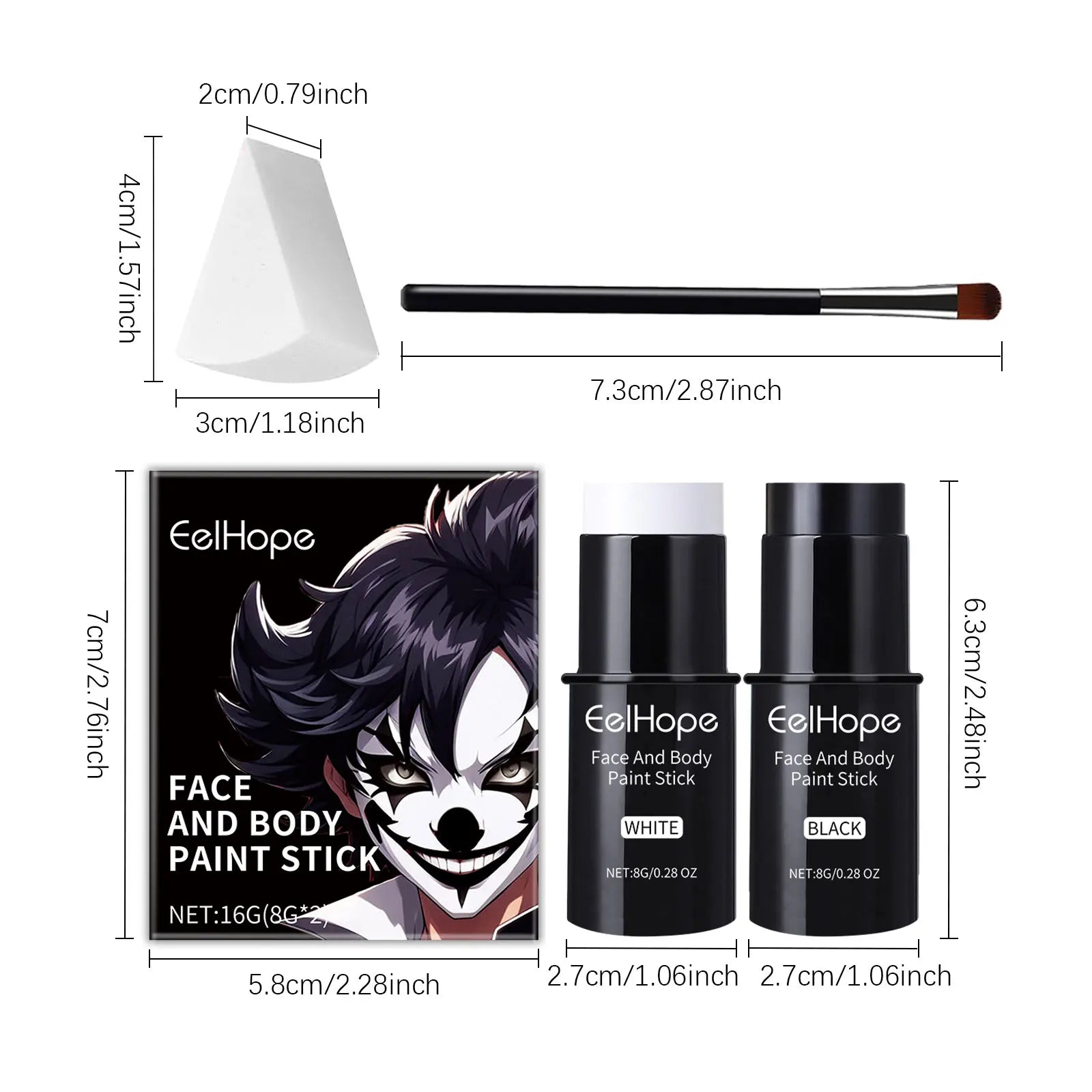 Halloween Black White Face Body Paint Kit Full Coverage Lighweight Foundation Clown Joker Makeup Festive Makeup Accessories Set Oasis Select 1set boxed