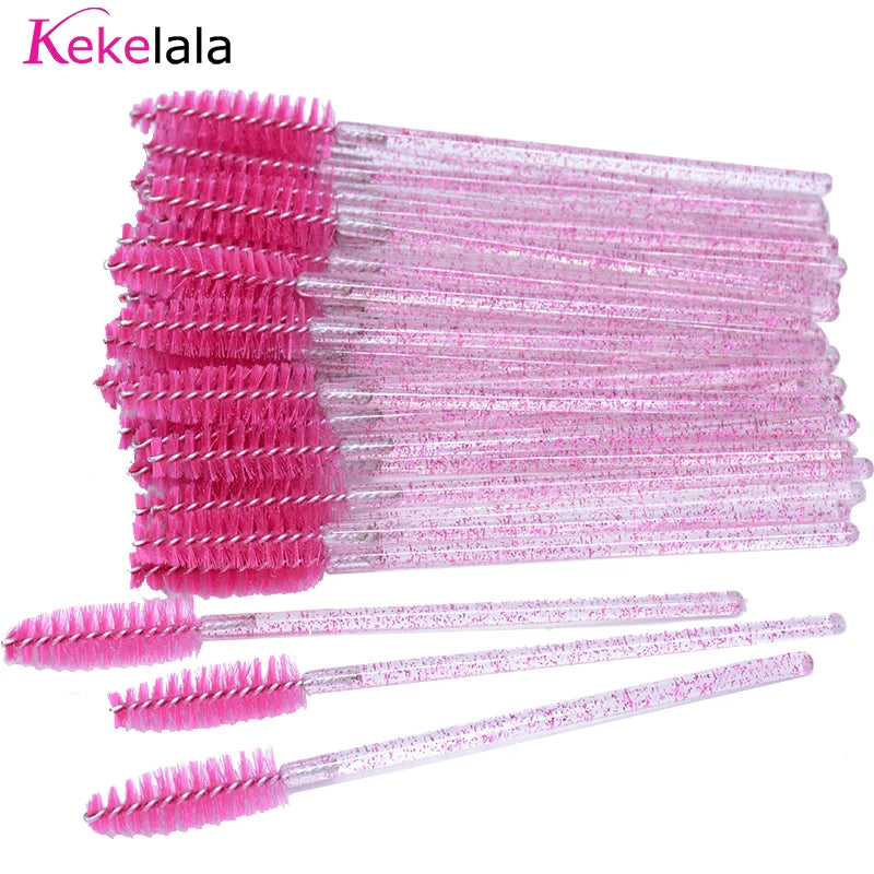 50pc Disposable Mascara Wands & Spoolie Brushes in Bottle Mascara Wand Spoolies Oasis Select hot pink in bag