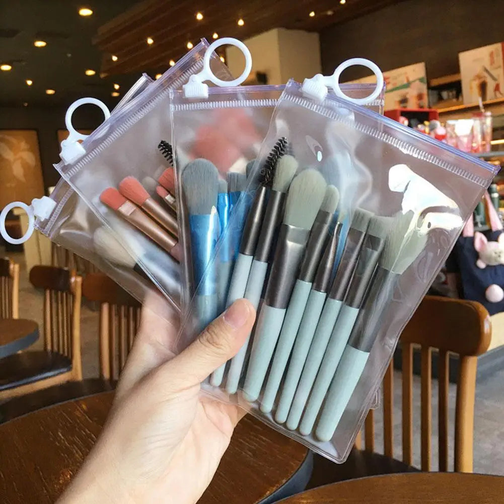 New Portable 8 Mini Makeup Brush Set 13cm Blue Pink Beige Green Soft Synthetic Wool Cosmetic Beauty Tools Oasis Select