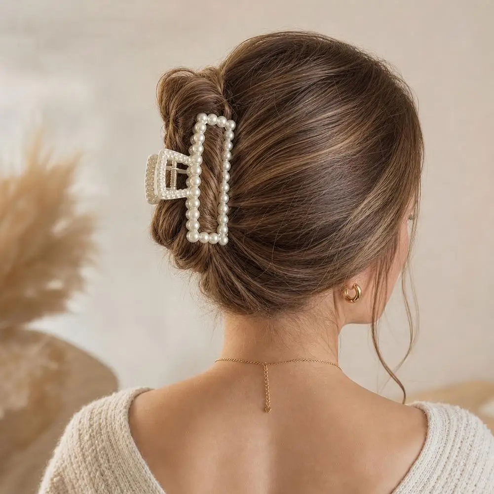 Fashion Square Pearl Claw Clip Elegant Hair Accessory Geometric Hairpin for Women Girls Daily Hair Styling Clips Oasis Select