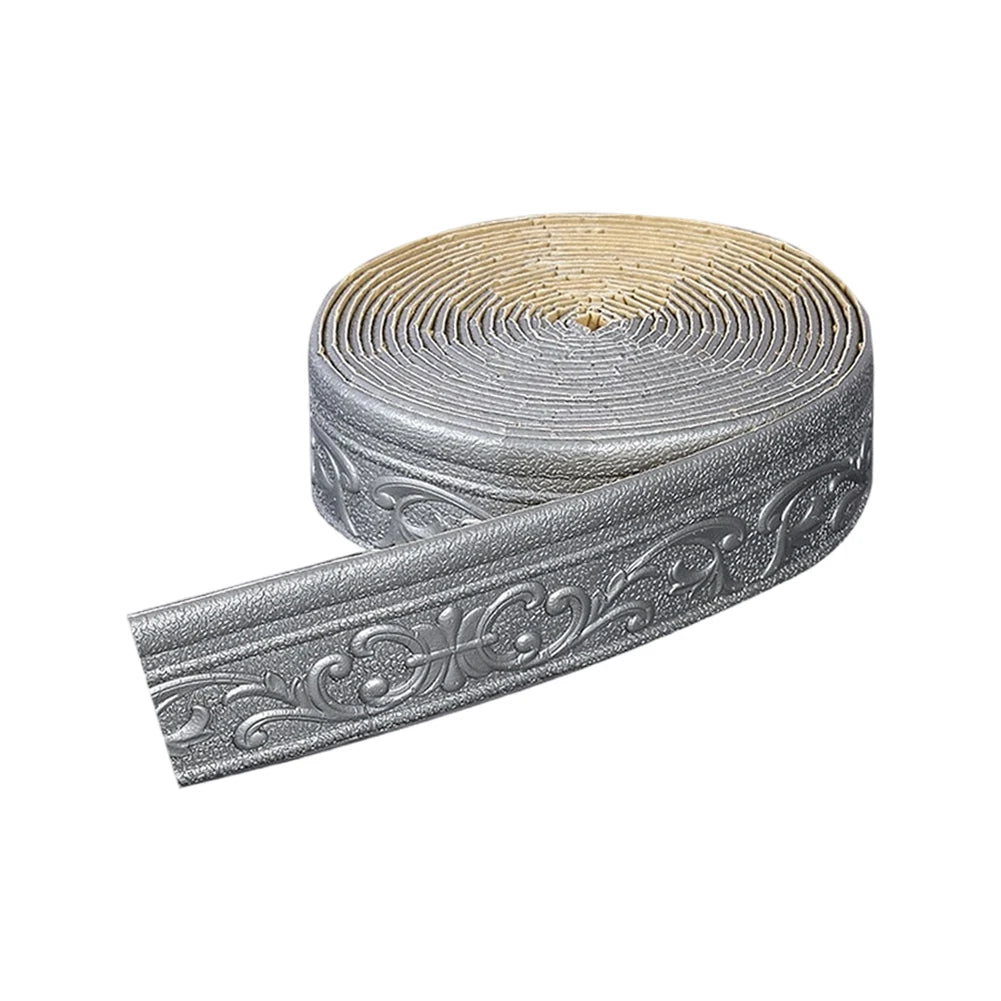 10m 3D Self-Adhesive Wall Trim Skirting Border | Waterproof Wall Border Trim Oasis Select Gray