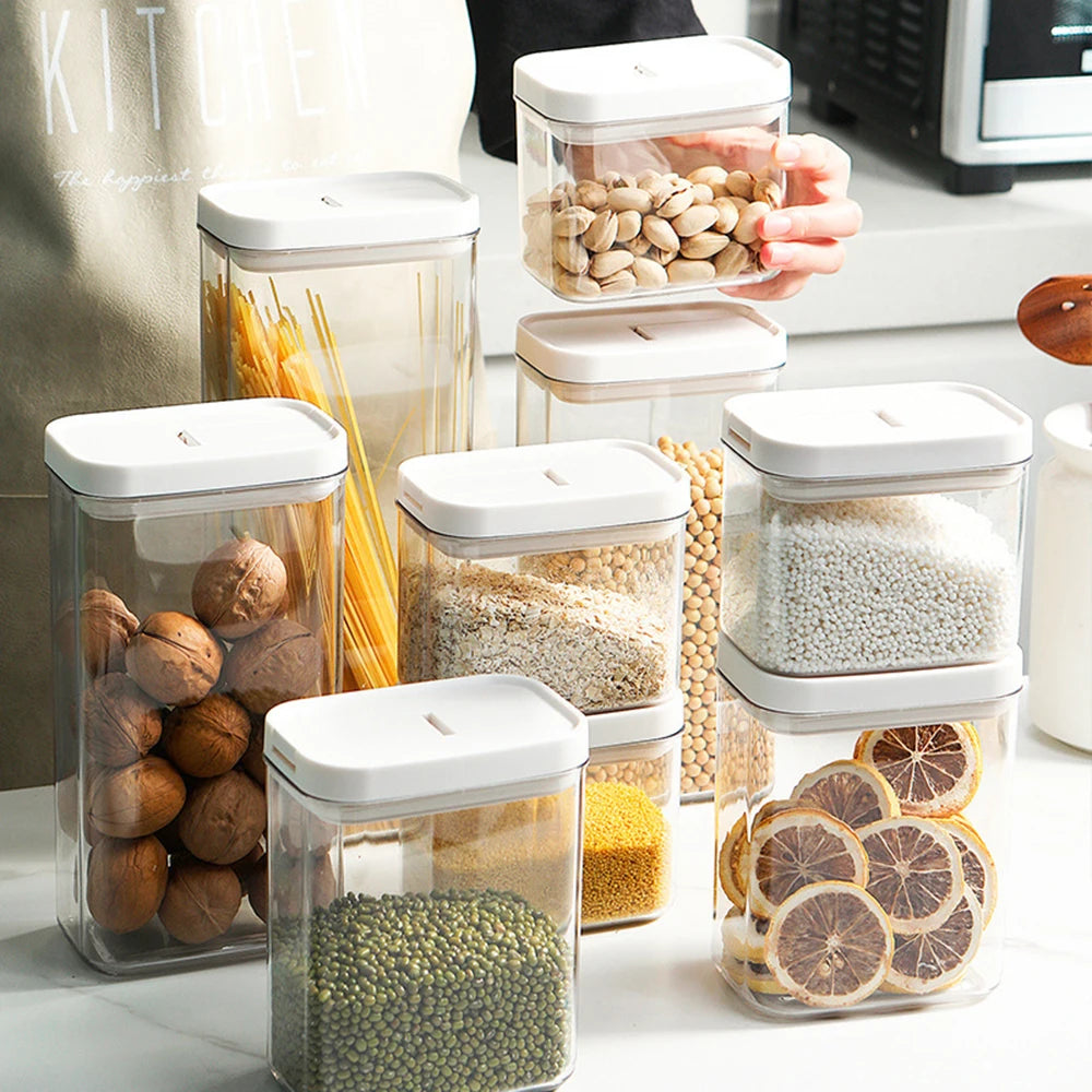 Clear Plastic Storage Jar with Airtight Seal for Kitchen Snacks Cereals Beans Oasis Select