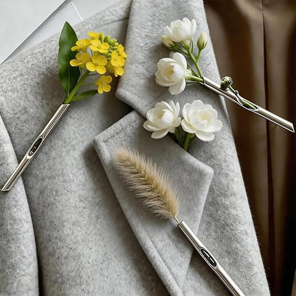 Elegant Fresh Flower Brooch 3Pcs Simple DIY Brooch Insert Flowers Metal Branch-Shaped Brooch DIY Flower Arrangement Oasis Select