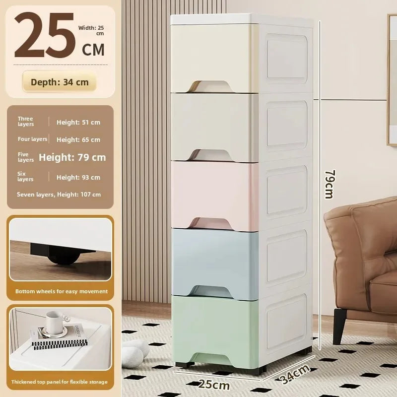 Narrow Storage Box for Kitchen Batoom Organizer Slim storage bin Home utility Closet elf PP Material Versatile Use Oasis Select 25cm Macaron 3 Layers