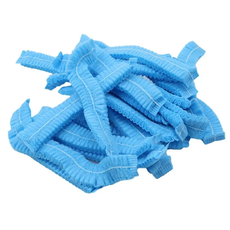 100pcs/Pack Disposable Bathing Cap Hair Head Covers Net Bouffant Dustproof Anti Dust Caps Breathable Shower Bathing Hats Kitchen Oasis Select Blue