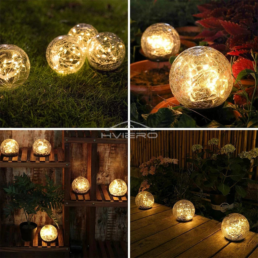 Solar Crackle Glass Ball LED Garden Light | IP65 Waterproof