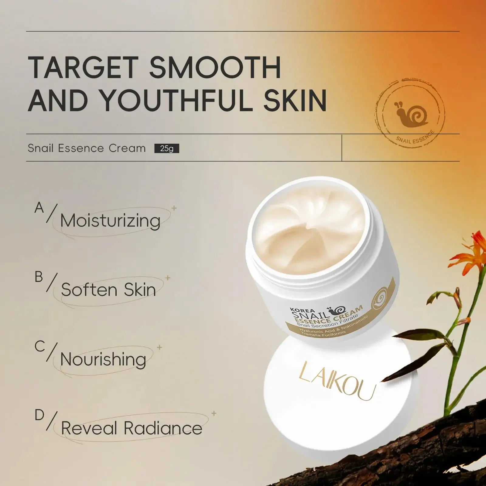 LAIKOU Snail Mucin Face Cream 25g – Hydrating & Firming
