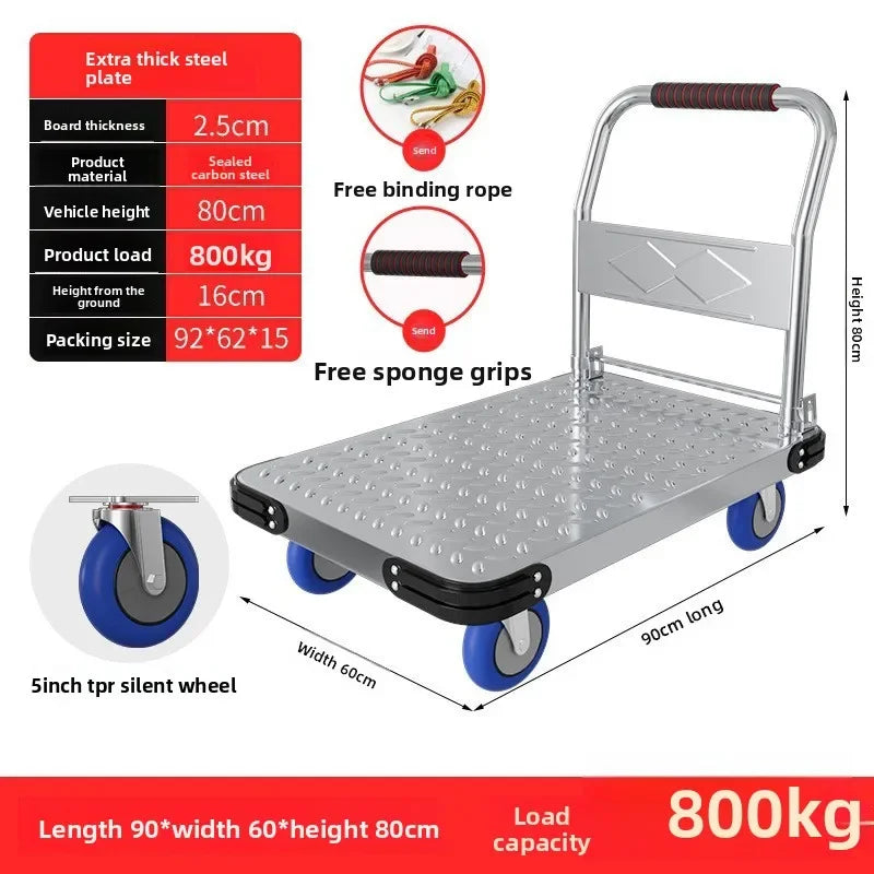 Steel plate pulling trolley trolley trolley handling thickened foldable portable silent trailer pulling flat truck Oasis Select 90-60-5-A