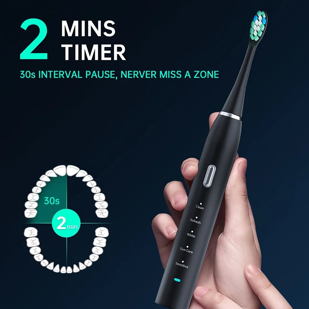 Adult Electric Toothbrush Set, Includes 7 Replacement Heads, Ultra-Soft Nylon Bristles, Suitable for Oral Cleaning, Unisex, 600Mah Lithium Battery, Inductive Wireless Charging, 2-Minute Timer, Ideal Gift for Home and Travel Oasis Select