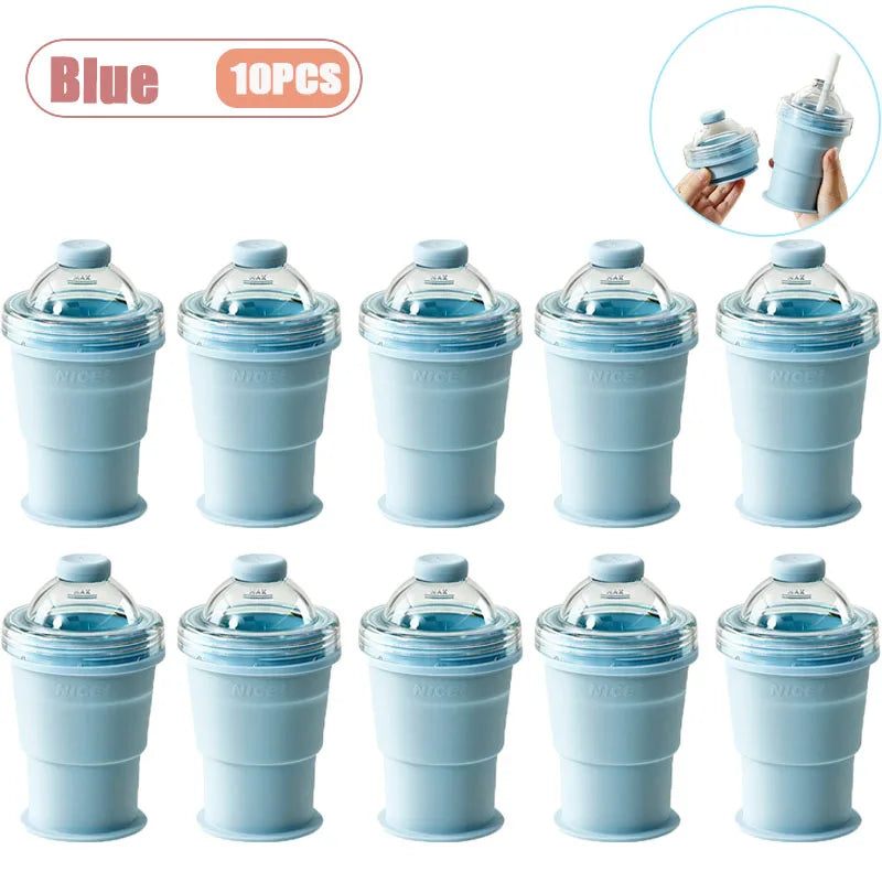 Foldable Silicone Ice Ball Maker Cup Ice Mold for Whiskey Cocktails Large Sphere Easy Release Reusable Freezer Travel Mug Oasis Select Blue-10PCS As Shown