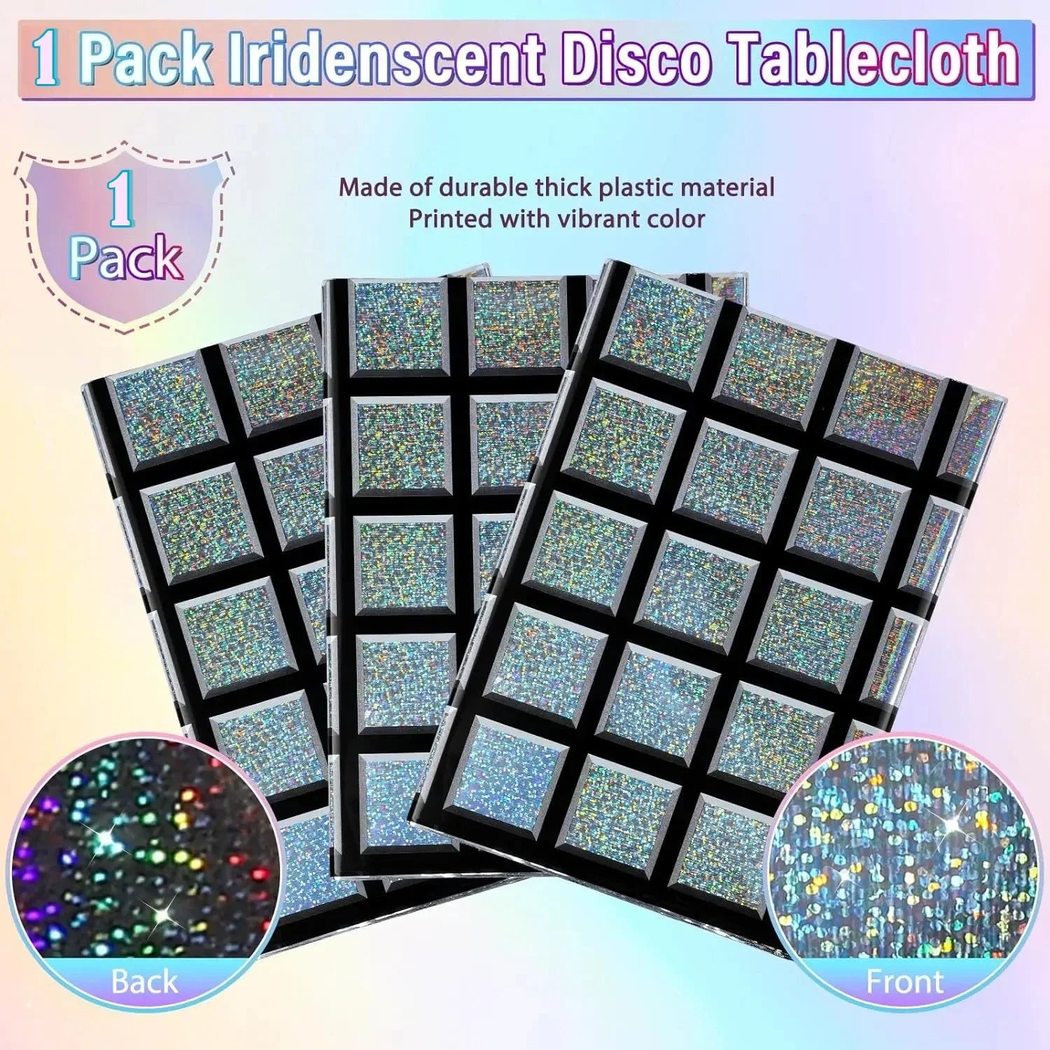 Retro Holographic Table Cover 70s Themed Party Decor Disposable Glitter Tablecloth Disco Ball Design for Bar Events Celebrations Oasis Select