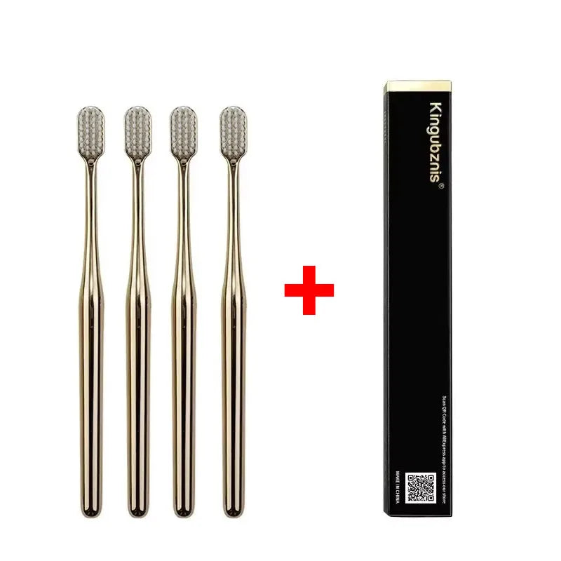1/2/4pcs Luxury Soft Bristles Toothbrush Men Women Adult Tooth Brush Gold Silver Dental Brushes Elegance Toothbrushes Portable Oasis Select 4pcs Gold White