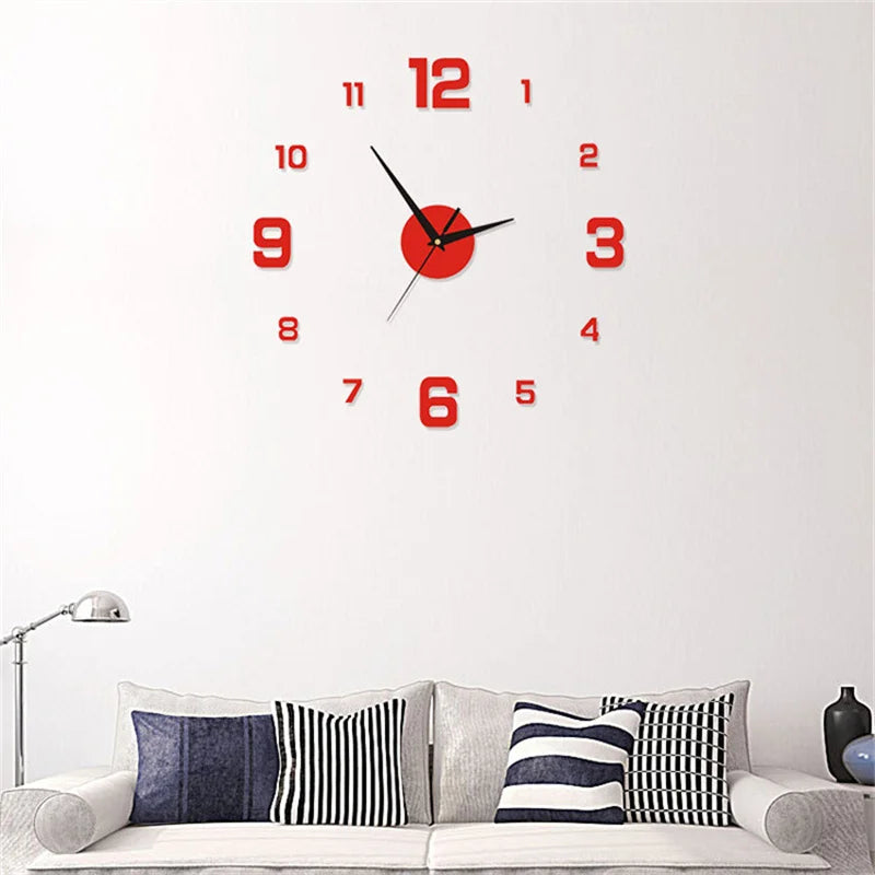 Wall Clock Glow at Night Frameless DIY Stereo Digital Clock for Home Living Room Office Wall Decroation 2024 Oasis Select Red 40cm