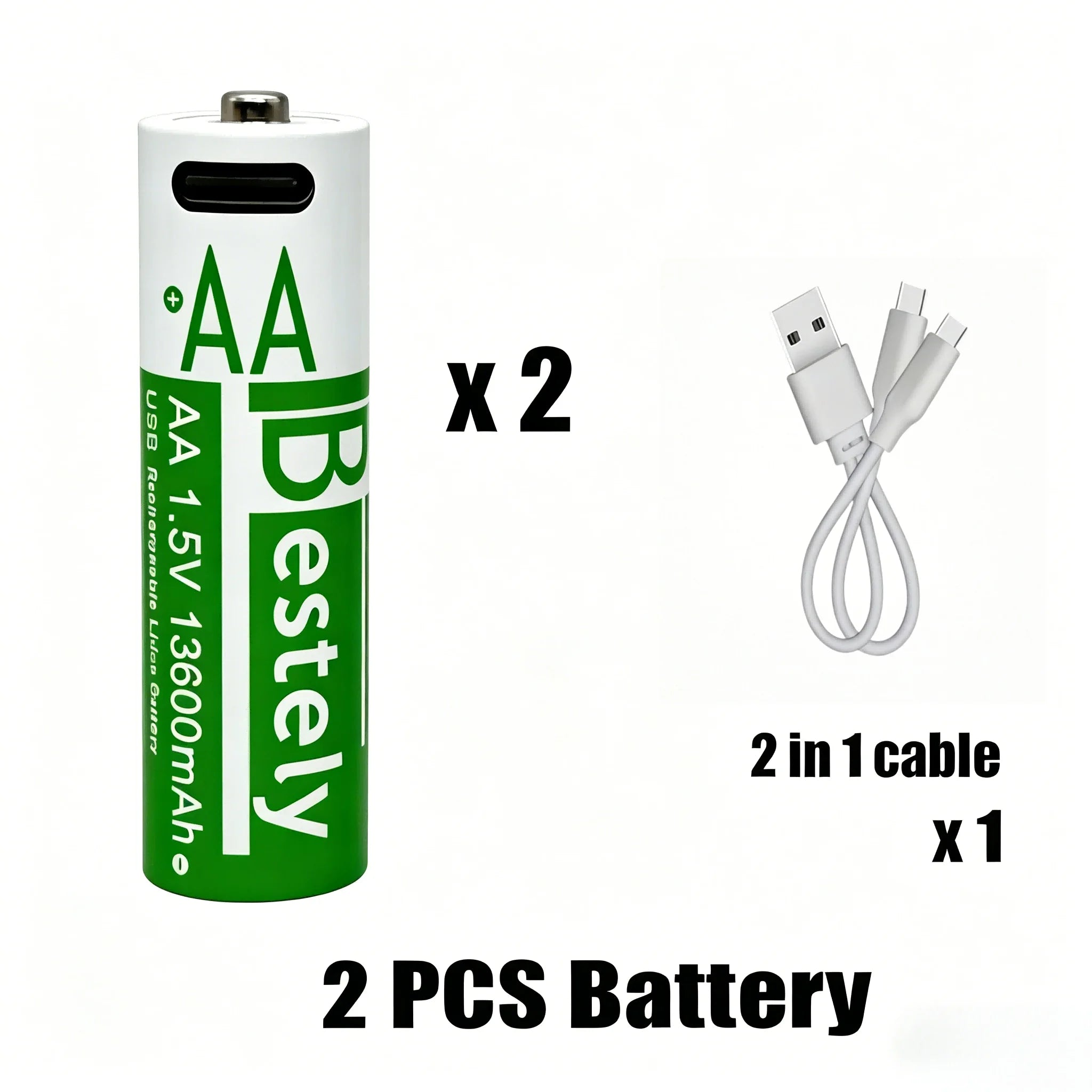 AA + AAA High capacity Rechargeable Lithium Batteries USB Fast Charging 1.5V Li-ion Long Lasting Battery for Toys Camera Mouse Oasis Select 1.5V 2 PCS AA Batteries