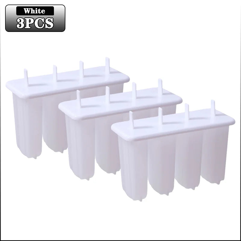 1-10PCS 4 Compartment Ice Cream Molds with Lid DIY Popsicle Maker Box Reusable Frozen Treat Mold for Kids Summer Kitchen Tool Oasis Select White-3PCS