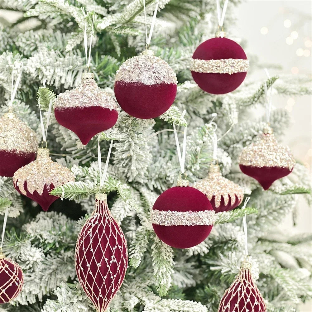 Christmas Party Christmas Decorations Flocking Ball Plastic Christmas Balls 8cm Easy To Hang Lightweight Design Oasis Select
