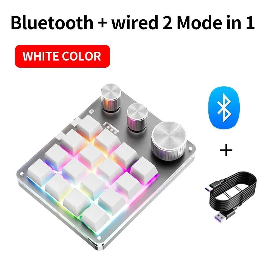 16 Keys 3 Mode Macro Mechanical Keyboard USB RGB Gaming Custom Programming Knob Portable Custom 6Keys 3Knob Switch For Photoshop Oasis Select White BT NO 2.4G