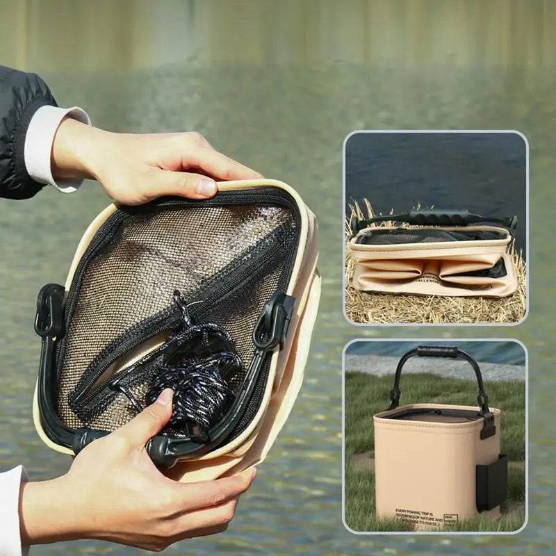 Fishing Bucket Foldable Fish Bait Bucket Multifunctional Waterproof Water Bucket Portable for Hiking Camping BBQ Beach Fishing Oasis Select