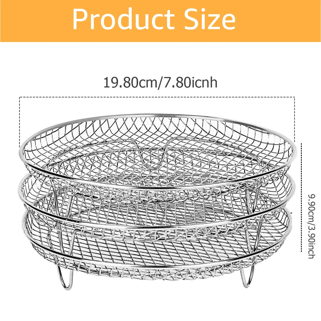 3-layers Air Fryer Rack Stainless Steel Stackable Grid Grilling Drying Steam For Air Fryer Basket Tray Air Fryer Accessories Oasis Select