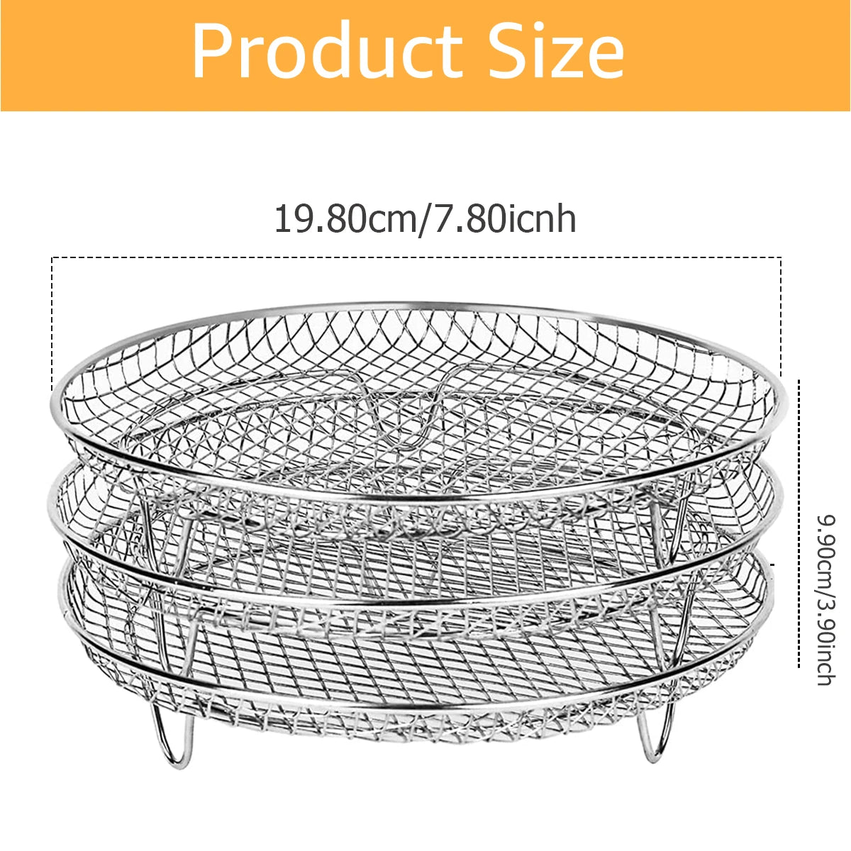 3-layers Air Fryer Rack Stainless Steel Stackable Grid Grilling Drying Steam For Air Fryer Basket Tray Air Fryer Accessories Oasis Select