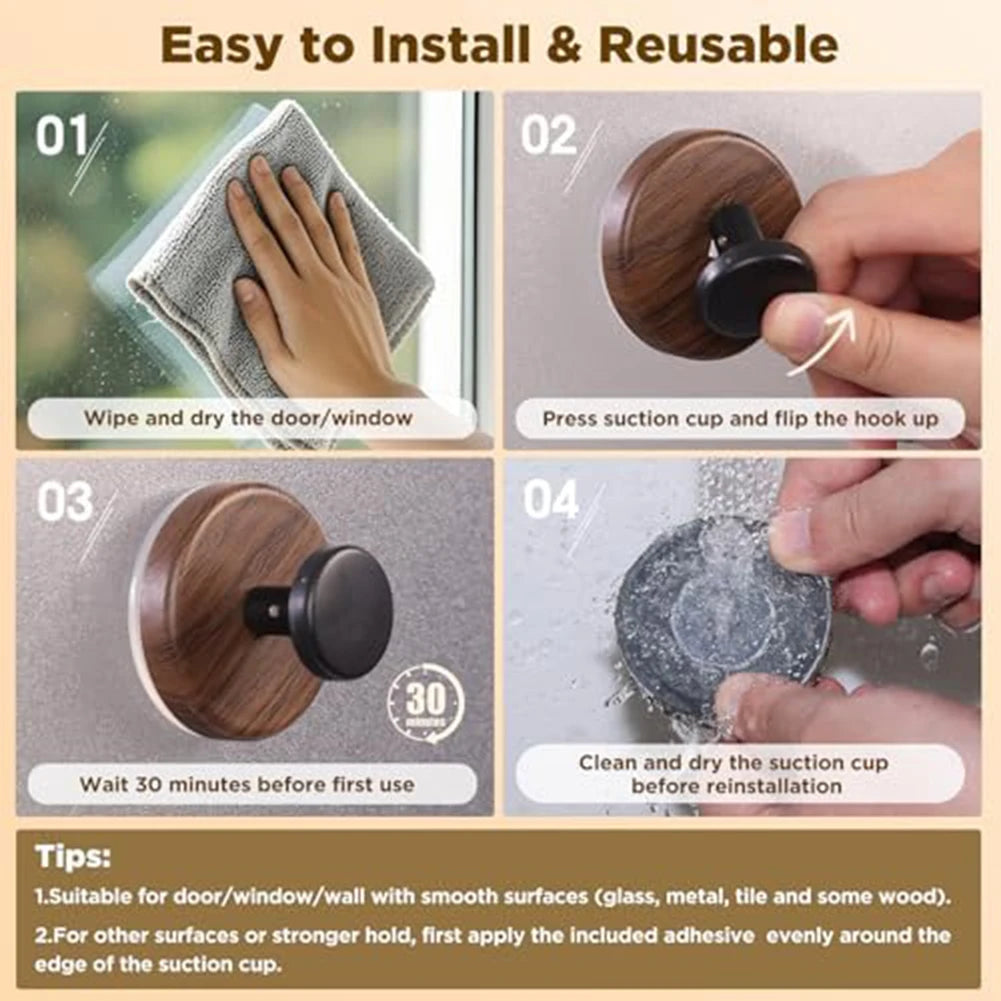 LEENKEA 2-Pack Wooden Suction Cup Hooks | No-Drill Wall Hooks Suction Cup Hooks Oasis Select