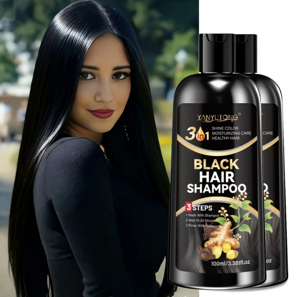 3.38fl oz3-in-1Black Hair Color, White Covering Shampoo, Plant-Based Black Hair Color, Rapid Hair Color Cream, Styling, DIY Care Oasis Select 2 pcs