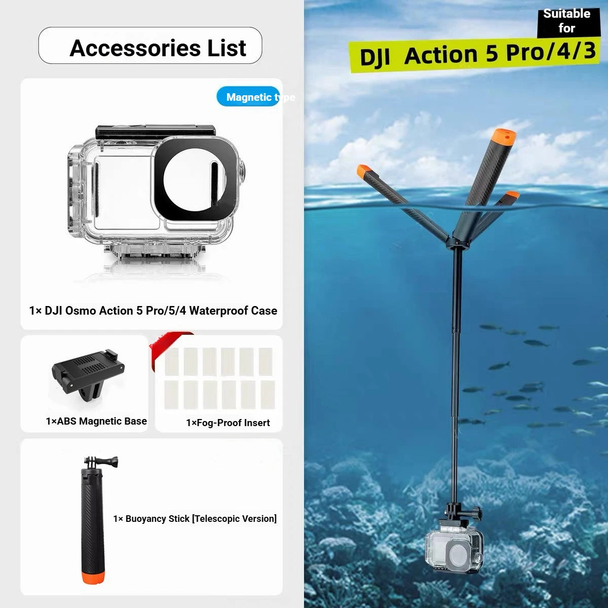Magnetic Waterproof Diving Case for DJI Action 5 Pro/4/3