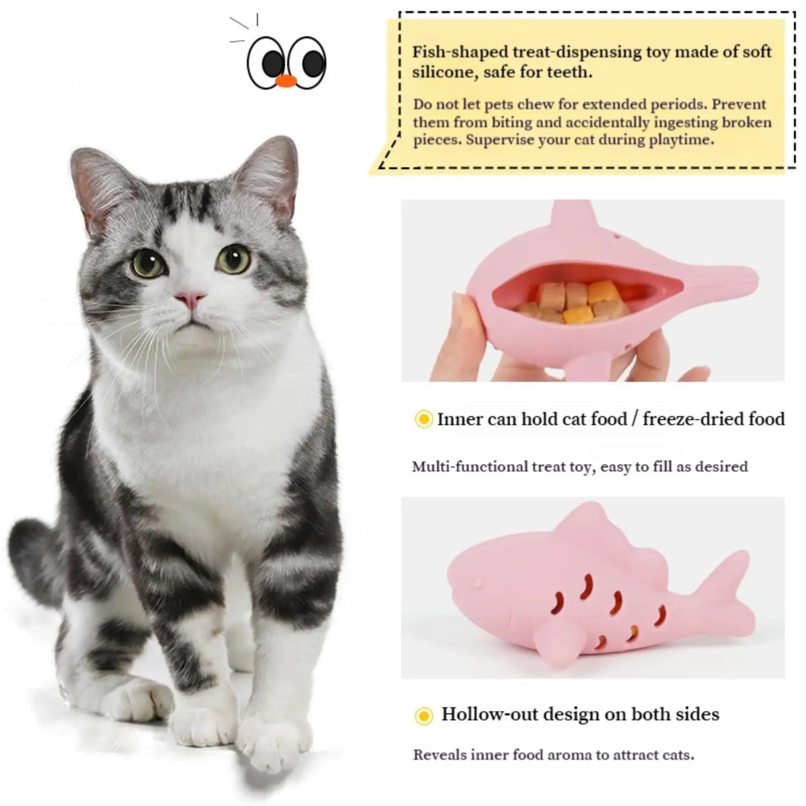 Fish-Shaped Cat Chew Toy - Dental Treat Dispenser Puzzle, Safe Silicone, No Battery, Interactive Pet Snack Game Oasis Select