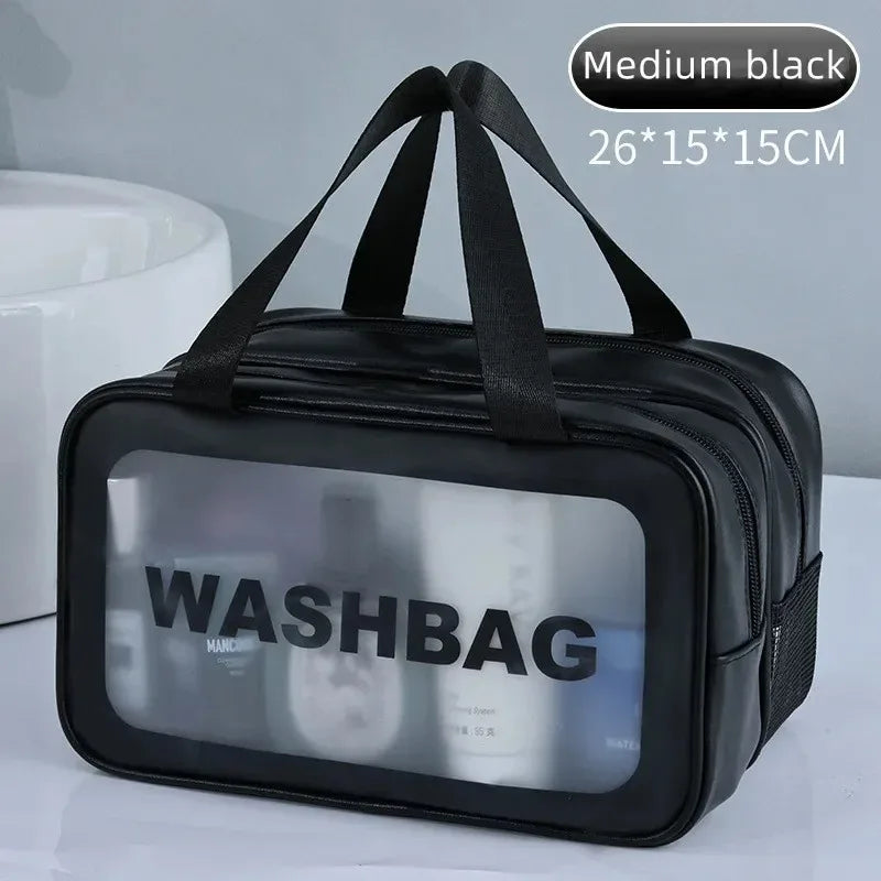 Dry-wet Separation Double Transparent PU Makeup Bag Portable Washing Bag Cosmetic Storage Bag Travel Fitness Swimming Essentials Oasis Select Medium Black