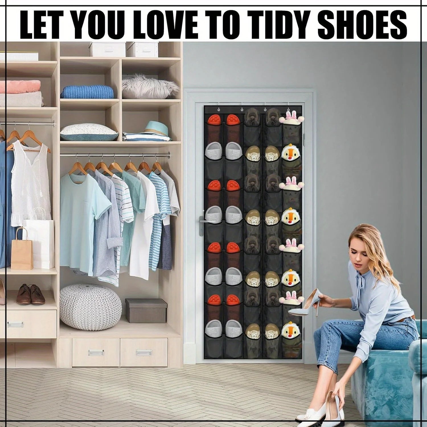40-Pocket Over The Door Shoe Organizer, Large Mesh Hanging Rack with Nonslip Design, Gray Space-Saving Storage for Closet Dorm Oasis Select