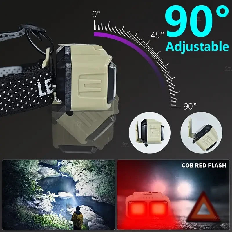 Powerful LED COB Sensor Headlamp 4 Lighting Modes Type-C Rechargeable battery display Waterproof Outdoor Camping Headlight Oasis Select