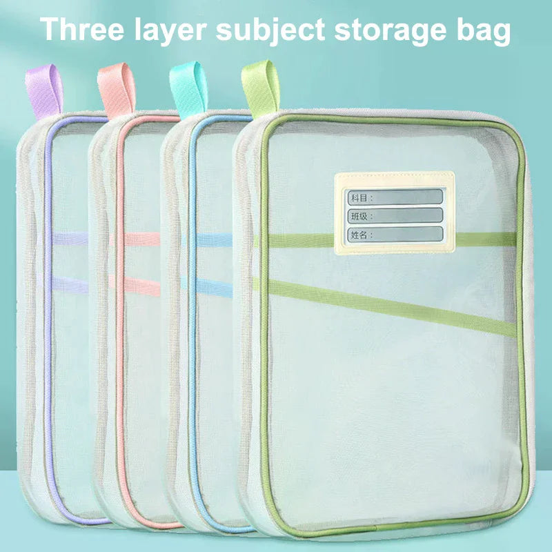 A4 Stationery Storage Bag Double-layer Mesh Zipper Bag Large Capacity Organizer Folders School Office Supplies Stationary Bag Oasis Select