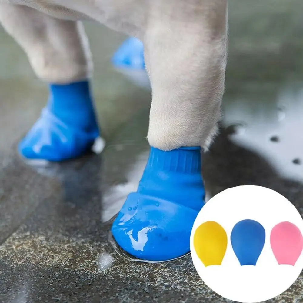 4Pcs Durable Waterproof Dog Shoes Balloon Rubber Anti-slip Pets Boots Pet Rain Boots for Small Dog Chihuahua Large Dogs Oasis Select