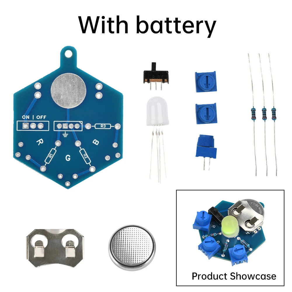 RGB LED Light Circuit Board Welding Practice DIY Electronic Beginner Learning Welding Fun DIY Kit for Student Laboratory Oasis Select With Batter