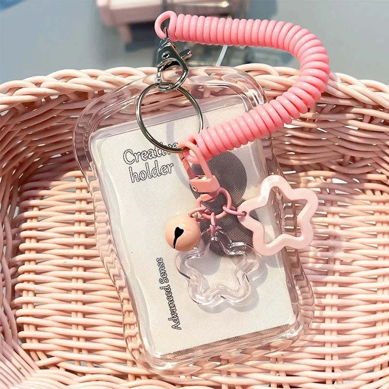 Kawaii Wavy Edge Clear Card Holder with Star Keychain Transparent ID Badge Holder for Student Bus Card & Credit Card Storage Oasis Select