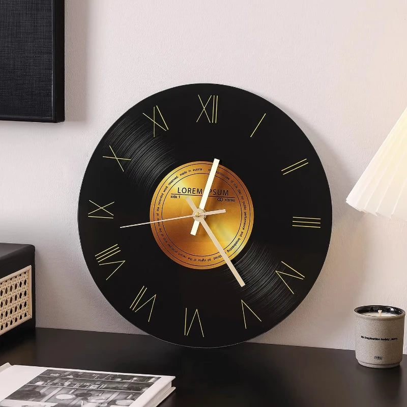 Mid Ancient Style Retro Vinyl Record Desktop Clock Decoration Living Room TV Cabinet Italian Minimalist Decoration Desk Clock Oasis Select