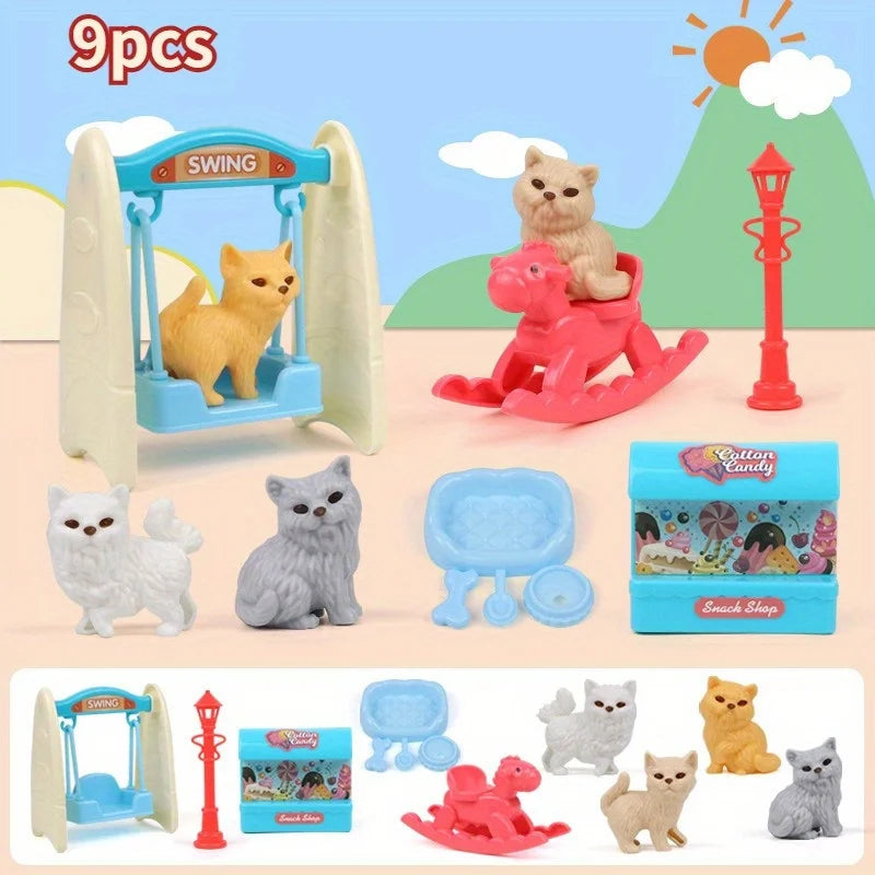 1 Set Cute Dog Pet Basket Toy,Dog Doll & Cage Accessories Scene Play,Family Christmas Thanksgiving Gift (Random Color) Miniature Oasis Select 9pcs
