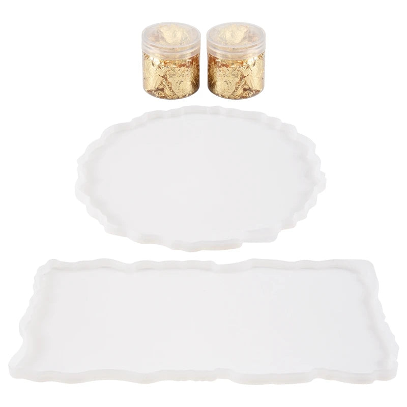 LIKE WISH 2 Pieces Tray Silicone Mold Kit Irregular Epoxy Resin Tray Molds For DIY Crafts (Rectangle+Round) Oasis Select Default Title