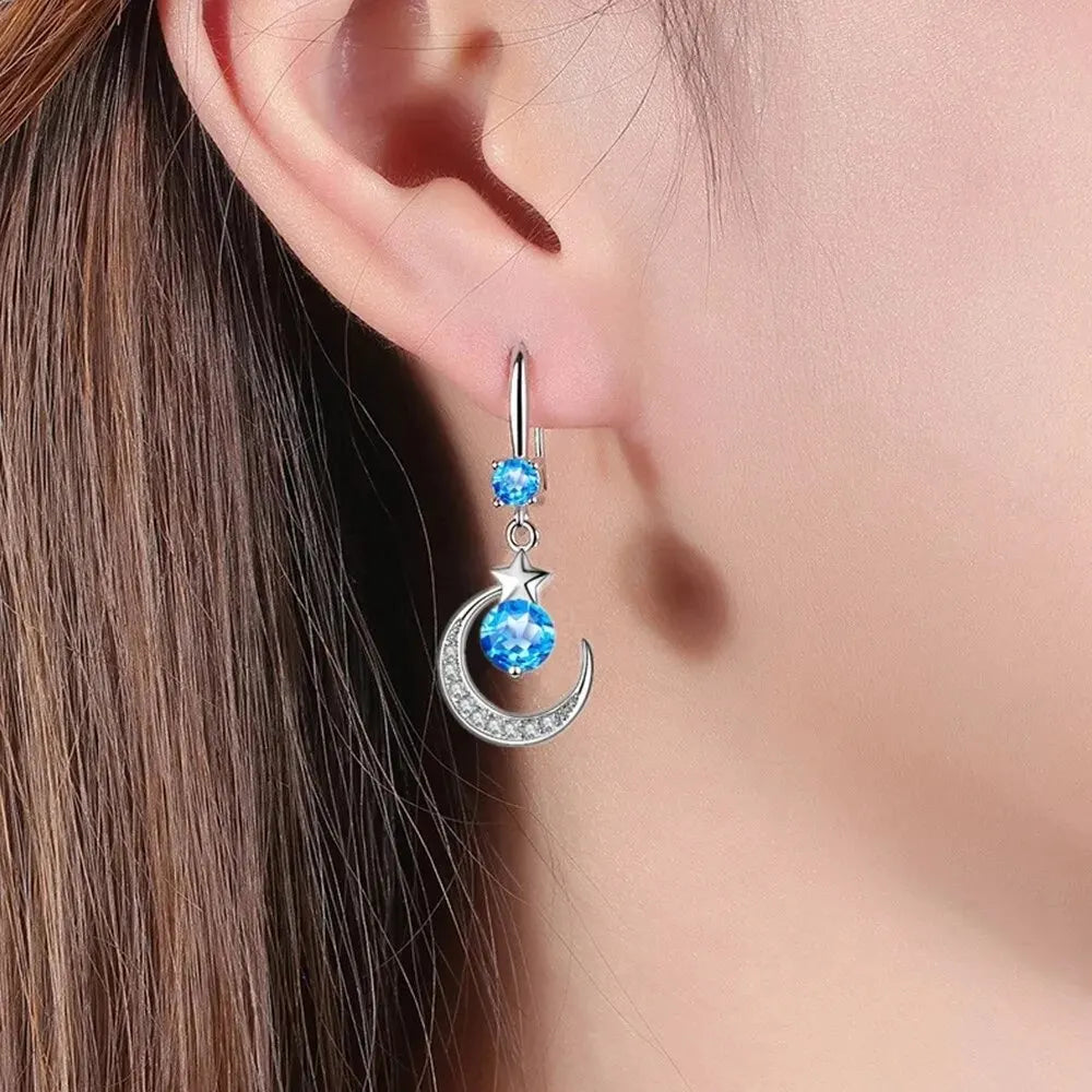 Star & Moon Dangle Earrings | Crystal Drop Pink Blue White Fashion Drop Earrings Oasis Select