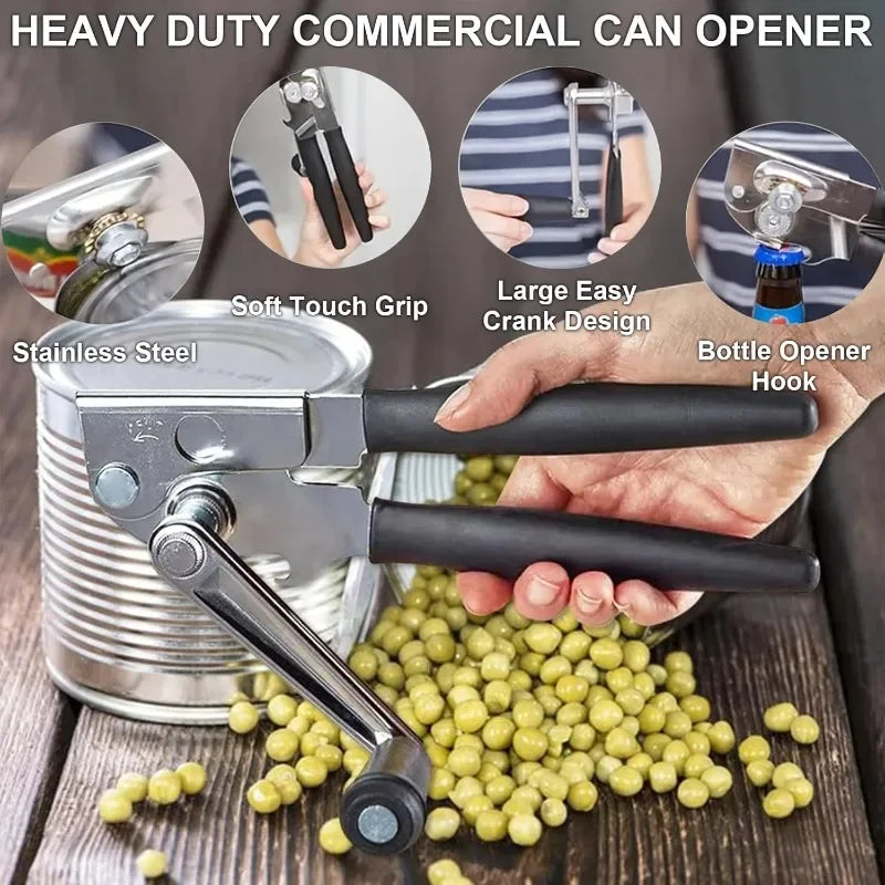 Stainless Steel Manual Can Opener Heavy Duty Handheld with Extra Long Handles for Seniors Elderly Kitchen Use Bottle Opener Oasis Select