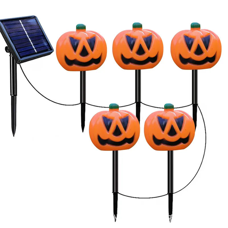 Halloween Solar Pumpkin Ground Plug Light Outdoor One-to-five Ghost Light LED Waterproof Atmosphere Garden Decoration Oasis Select Round-faced pumpkin
